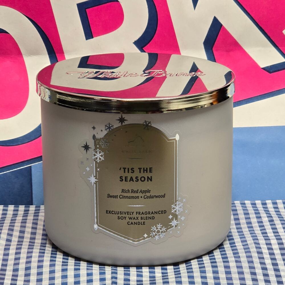 BBW Tis The Season Large 3 Wick Candle Home Fragrance Decor White Barn Jar